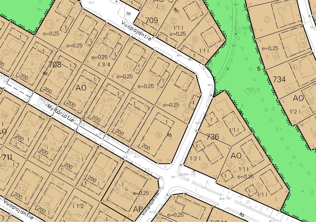 Asemakaava Suunnittelualue on 20.11.1986 vahvistuneessa asemakaavassa erillispientalojen korttelialuetta AO. Kerrosluku on I 3/4. Rakennusoikeutta tontilla on 200 krs-m².
