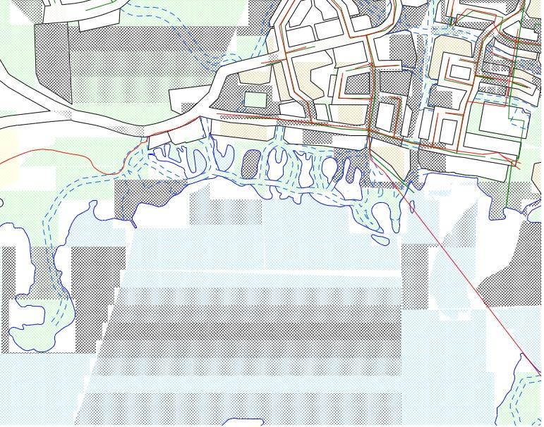 Sivu 10/11 Kuva 1. Jätevesiverkosto näkyy kartalla punaisella ja hulevesiverkosto vihreällä.
