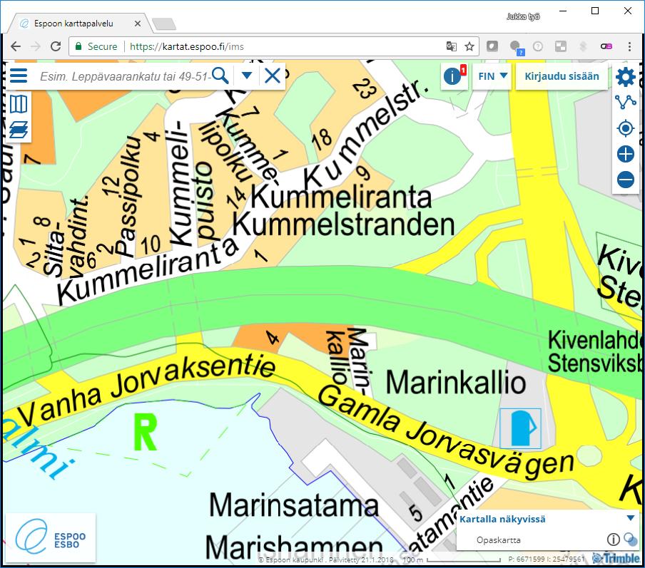 Sijainti on alkuvaiheessa sijaintikatselmuksen aluesijainti sekä