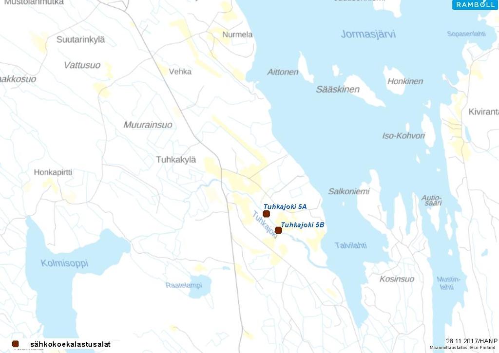 Osa VII: Terrafamen kaivoksen kalataloudellinen tarkkailu vuonna 2017 5 Kuva 1. Vuoden 2017 sähkökoekalastuksen koealat kartalla Saaliiksi saadut kalat mitattiin yksilökohtaisesti.