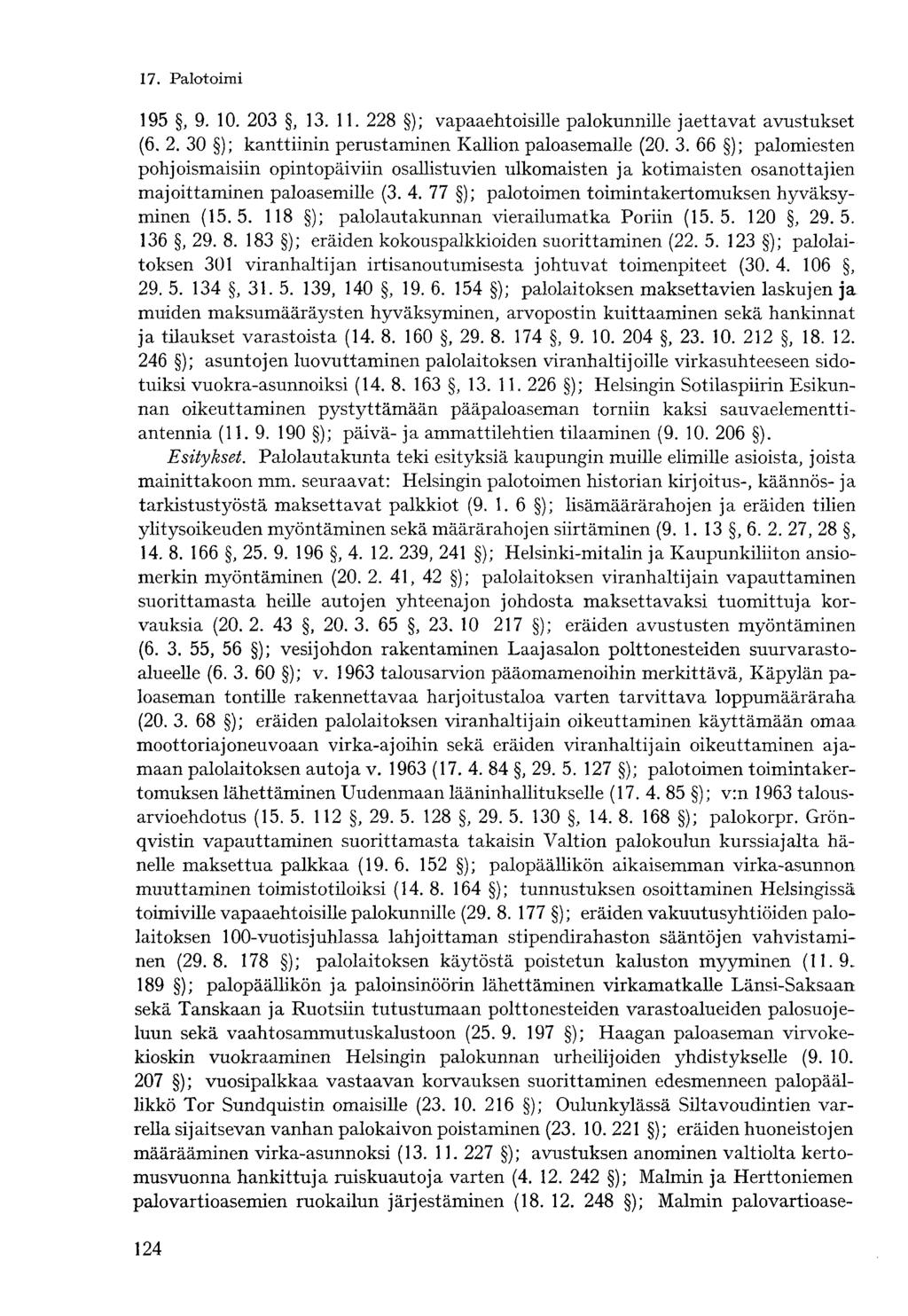 7. Palotoimi 95, 9. 0. 0,.. 8 ); vapaaehtoisille palokunnille jaettavat avustukset (6.. 0 ); kanttiinin perustaminen Kallion paloasemalle (0.