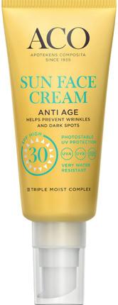 UUTUUS ACO Sun Face Cream Anti Age SPF 30, 30 ml Sisältää edistyksellisiä, laajakirjoisia ja fotostabiileita UVA/UVB-suojia (SPF 30).