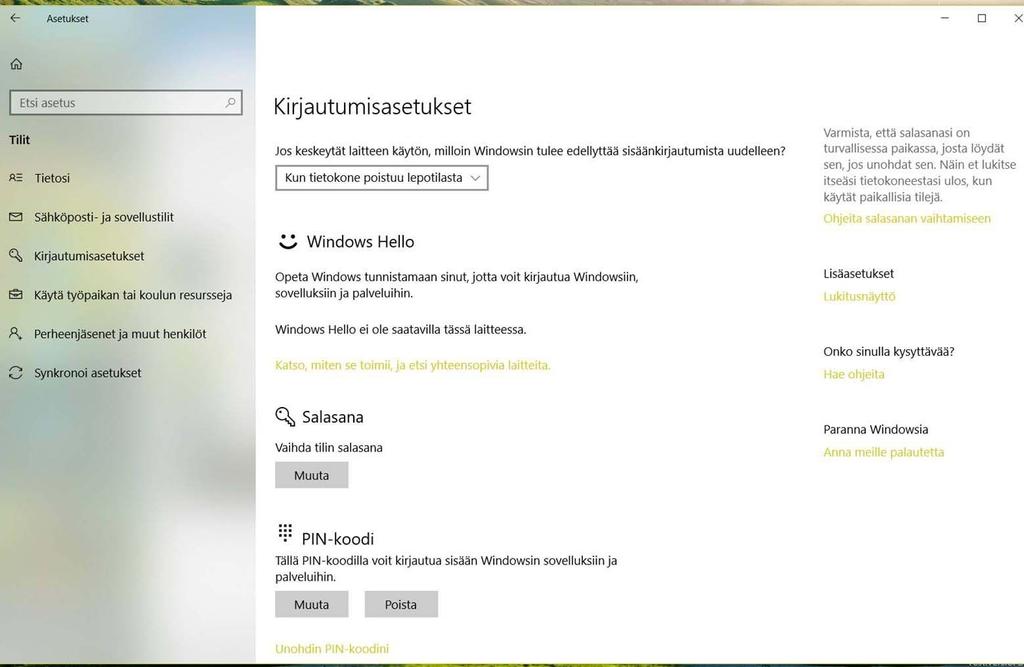 3. Tietokoneiden tietoturva: Windows ja Mac 3.1. Windows tietoturva 3.1.1. Kirjaudu aina salasanalla tai PIN-koodilla Windows kirjautumiseen tulee aina käyttää salasanaa tai PIN-koodia.