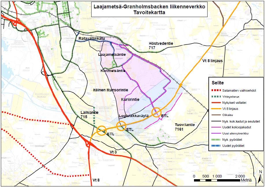 3. LIIKENNEVERKKO Suunnittelualue on kytkettävissä nykyiseen ajoneuvoliikenteen verkkoon hyvin.