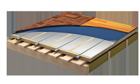 Uritettu lastulevy Lämmönluovutuslevyt + harvalaudoitus Askeläänieristys (parketti- ja Mahdollinen höyrysulku Topway-lämmitysputki 16 x 2 tai 20 x 2 mm Topway-lämmönluovutuslevy Uritettu lastulevy 22