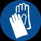 Varoitusmerkki Henkilönsuojain Merkintä CEN-standardit Havainnot Käsien suojaus on pakollista Vähäisiltä riskeiltä suojaavat suojakäsineet Vaihda käsineet heti,