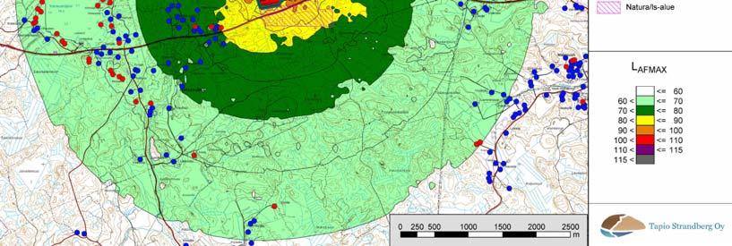 kiihdytysradasta. Pro ryhmän 60 db LAFmax meluvyöhyke ulottuu noin 3,6 km etäisyydelle kiihdytysradasta.