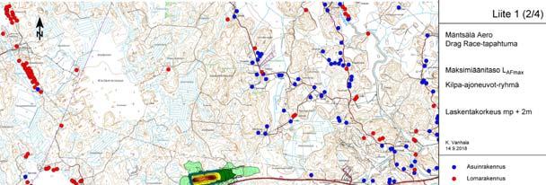 Kilpa ajoneuvo ryhmän 60 70 db (LAFmax) meluvyöhyke ulottuu enimmillään 1 km etäisyydelle kiihdytysradasta,