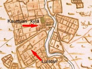 Kuva 4. Katkelma Olof Mörtin kartasta vuodelta 1696. Kansallisarkisto.