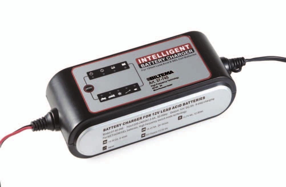 BATTERILADDARE 12 V, 8 A BATTERILADER 12 V, 8 A AKKULATURI 12 V, 8 A BATTERIOPLADER 12 V, 8 A Tillverkat för Biltema Sweden AB, Garnisonsgatan 26, 254 66 Helsingborg. Tel: +46-42 600 45 00.