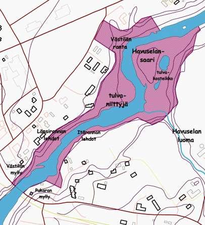Pukarankosken maisemasuunnitelma. Pukarankosken itärannalla on joenrantaa myötäilevä kostea tuomi- ja harmaaleppävaltainen lehtipuulehto, joka jatkuu yhtäjaksoisena Havuselanluoman rinteelle saakka.