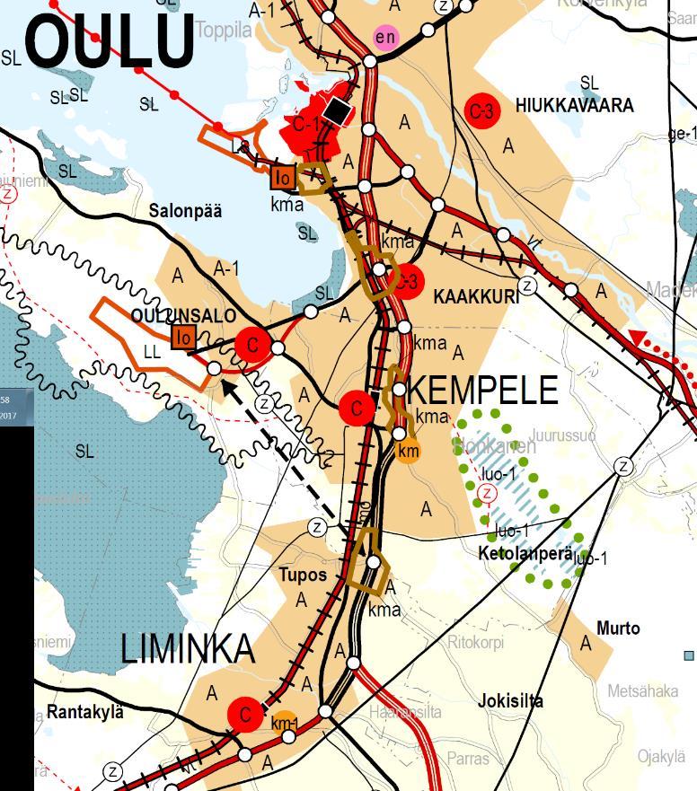 Ensimmäinen vaihemaakuntakaava Ote ensimmäisestä vaihemaakuntakaavasta Kempeleen taajaman yleiskaava-alue kuuluu kokonaisuudessaan 1. vaihemaakuntakaavan yhtenäiseen Taajamatoimintojen alueeseen A.