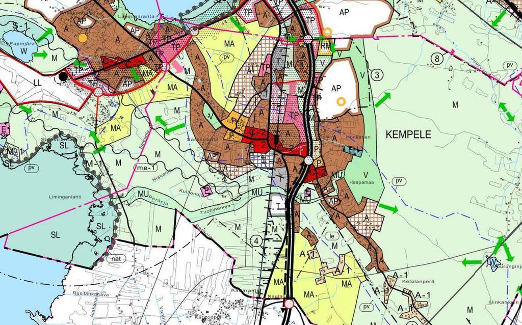 Oulun seudun yhteinen yleiskaava 2020 Oulun seudun yleiskaavassa on suunnittelualueen eteläosaan taajamatoimintojen aluetta (A) sekä keskustatoimintojen aluetta (C-2).