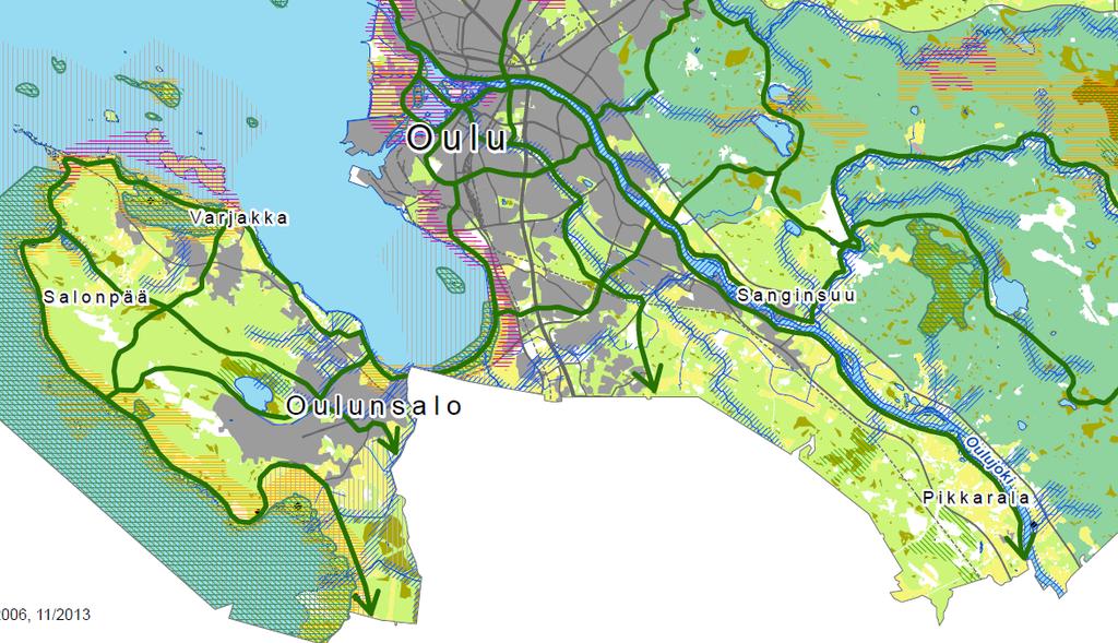 Ouluntullista on osoitettu yhteys Eteläsuomentielle osittain Kempeleen kunnan puolelle. Ote Uuden Oulun yleiskaavasta 2, Keskeinen kaupunkialue 2030 (haettu 2018).