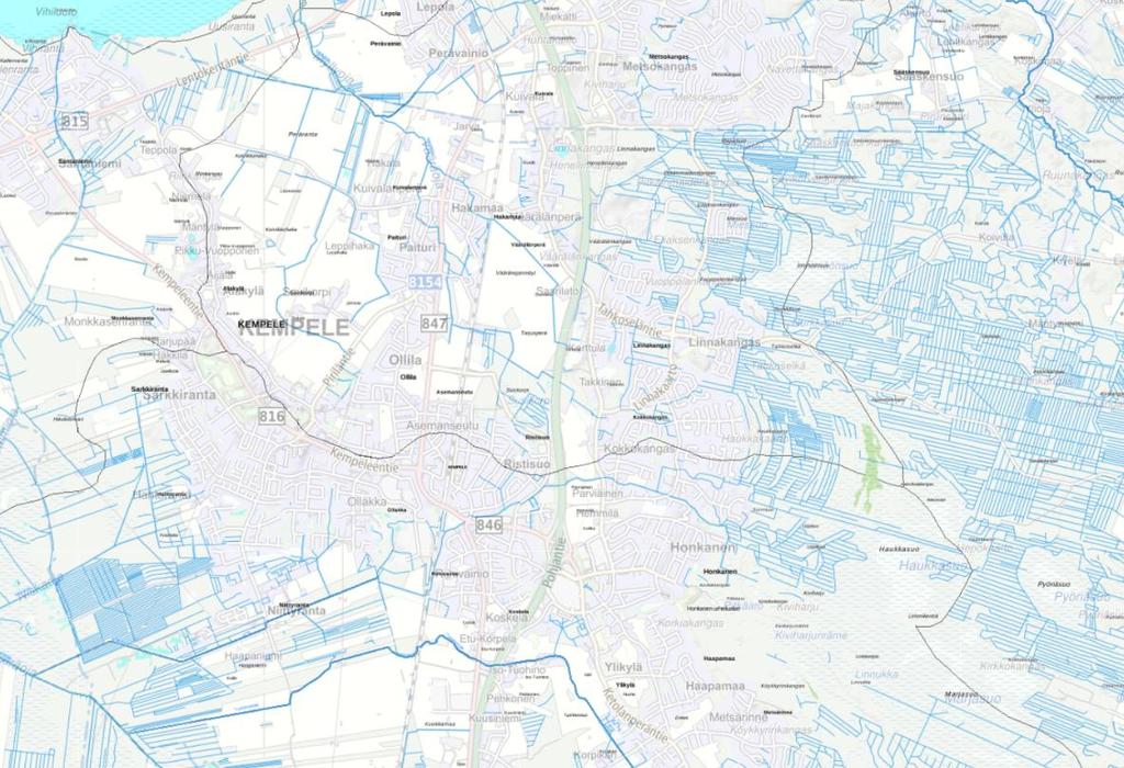 Pintavesiolosuhteet Kempeleen kunnan alueella ei ole jokia.