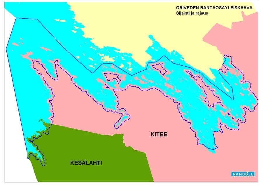 1.1 Kaava-alueen sijainti Kaava-alue sijaitsee Kiteen kaupungin keskustasta noin 8 km länteen ja siihen kuuluu kaikki Oriveden ranta-alueet Kiteen kaupungin ja Kesälahden kunnan alueella.
