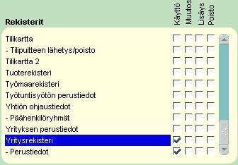 Tiliotteet lähettävässä yrityksessä oikeudet o Sovellukset Kirjanpito Tiliotteiden