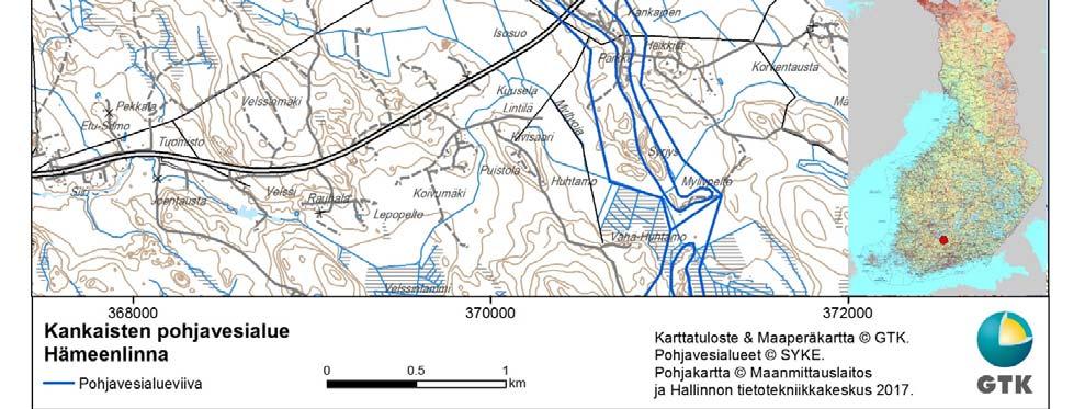 Pohjavesialue sijaitsee Hämeenlinnassa, Etelä-Suomen läänissä (kuva 1).