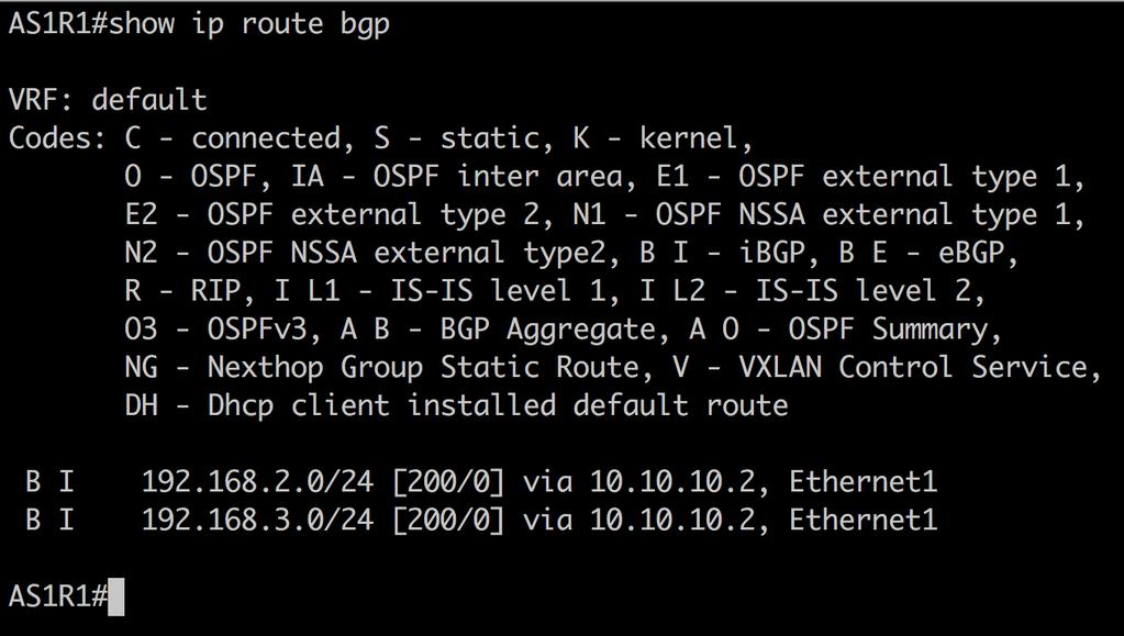 21 Kuva 16. AS1R1-reitittimen BGP:n asentamat reitit AS2R1:n MED -attribuutin asettamisen jälkeen. 3.5.