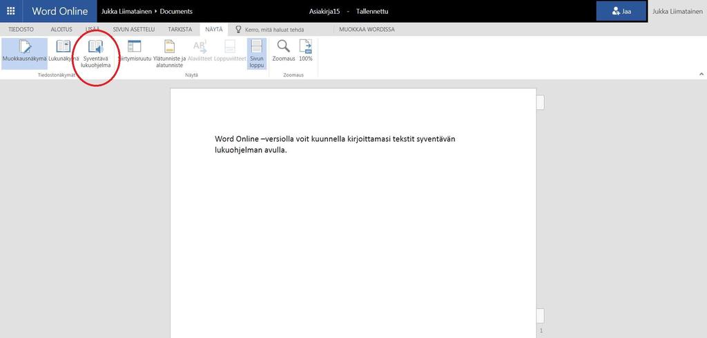 Esimerkki 11: Microsoft Word
