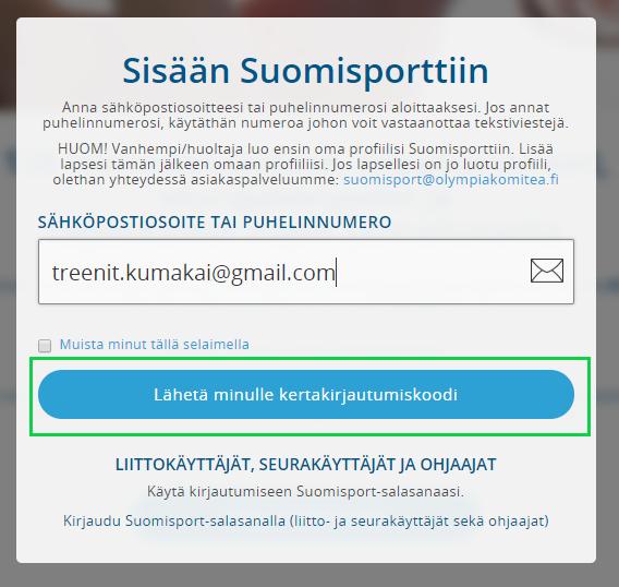 Rekisteröinnin aikana vahvistetaan sekä sähköpostiosoite että kännykkänumerosi. UUSI KÄYTTÄJÄ ALOITA REKISTERÖITYMÄLLÄ 1. Mene sivulle www.suomisport.fi 2.