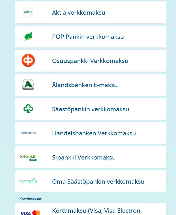 7. Valitse sopiva maksutapa 8. Ja siirry maksamaan.
