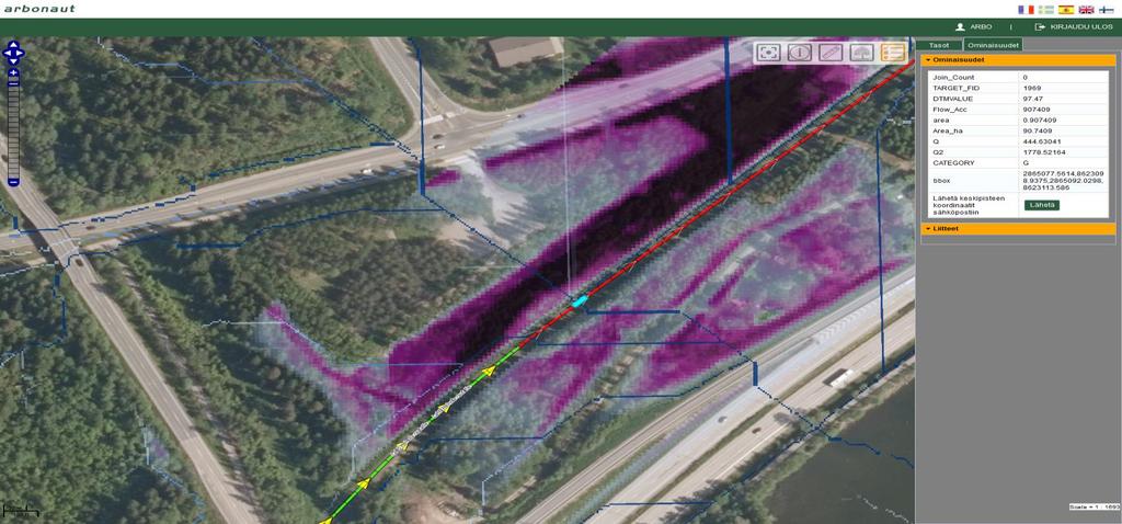 Hydrologiset analyysit Hyödynsimme kerättyjä ja ladattuja laserkeilausaineistoja myös ympäröivän maaston kosteuden tulkintaan