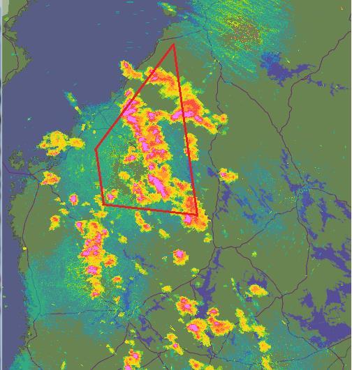 Esimerkki normaalista kesäisestä ukkostapauksesta: 7.6.2013 Viereisessä kuvassa tutkakuva 7.6.2013 klo 10 UTC.