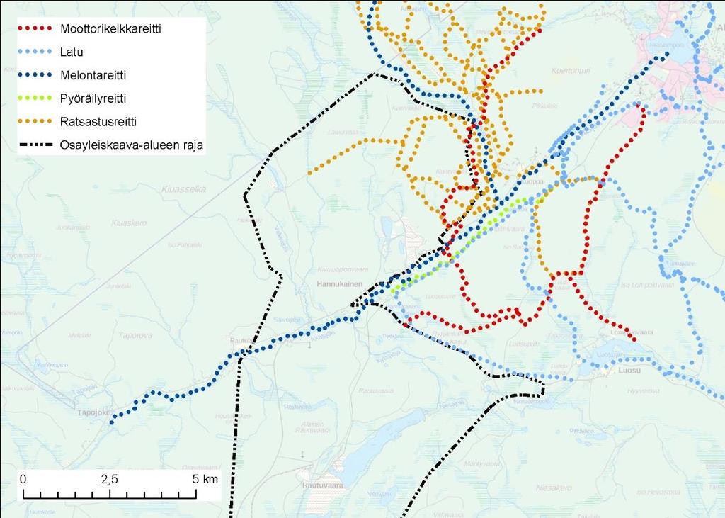 Virkistyskohteet ja -reitit kaava-alueella ja