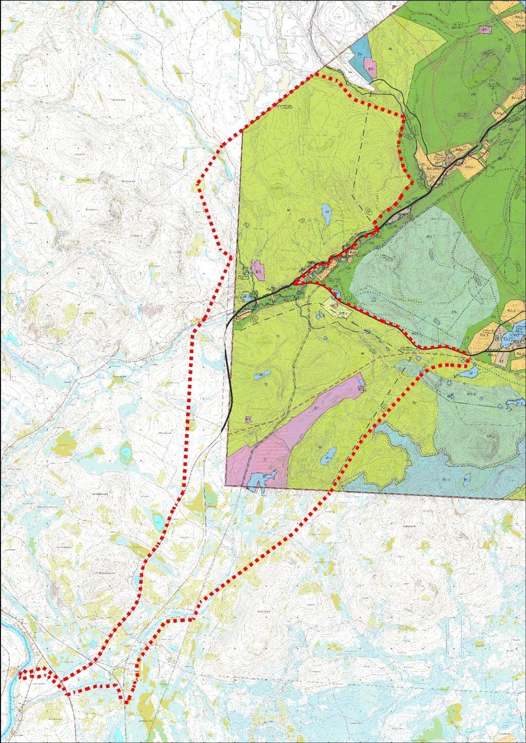 Ote osalla osayleiskaavoitettavaa aluetta voimassa olevasta Ylläksen osayleiskaavasta. Hannukaisen kaivosalueen osayleiskaavan rajaus punaisella katkoviivalla. 3.