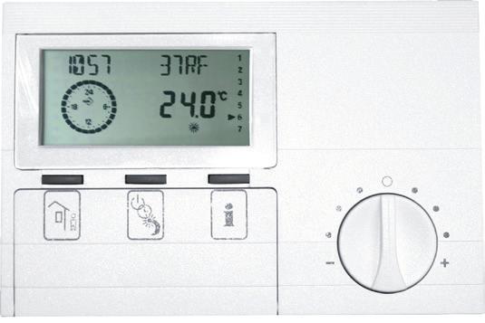 Siinä on seuraavat säätöominaisuudet: kiertovalitsin huoneen lämpötila-asetuksen muuttamista varten kiertovalitsin, jossa on asennot Automaattikäyttö Jatkuva säästökäyttö Jatkuva päiväkäyttö