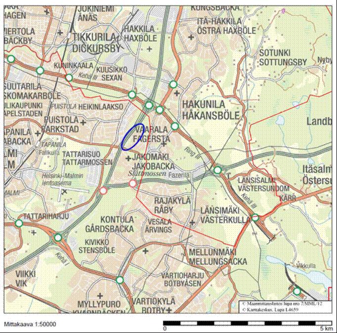 Helsingin kaupunki Pöytäkirja 40/2013 4 (10) Kuva: Hankealueen sijainti sinisellä ympyröitynä.