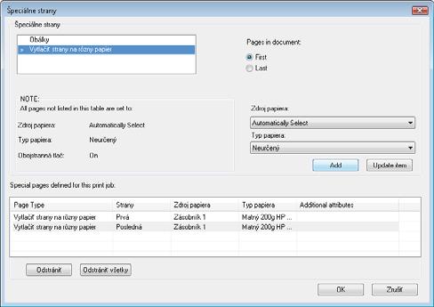 7. Ak tlačíte tak prvé ako aj posledné stránky na odlišný papier, zopakujte kroky 5 a 6 a zvoľte možnosti pre druhú stránku. 8. Stlačte tlačidlo OK.