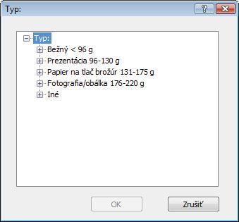 5. Rozbaľte zoznam možností Typ:. 6. Rozbaľte kategóriu typov papiera, ktorá najlepšie popisuje váš papier.