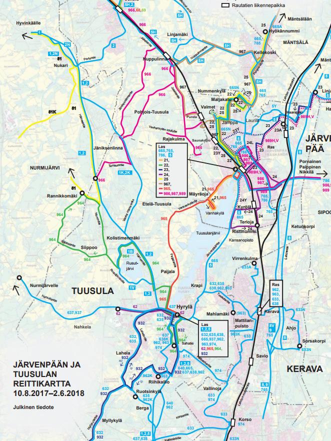 16 sekä Purolan, Nuppulinnan, Linjamäen Kellokosken ja Järvenpään