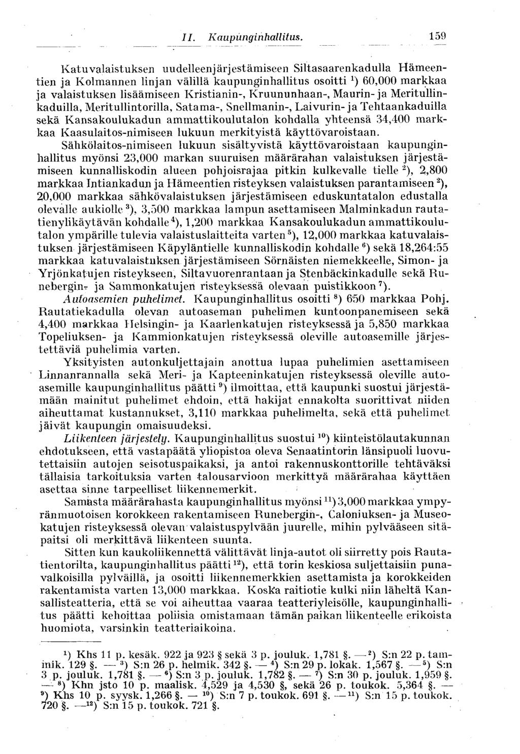159 "II. Kaupunginhallitus.