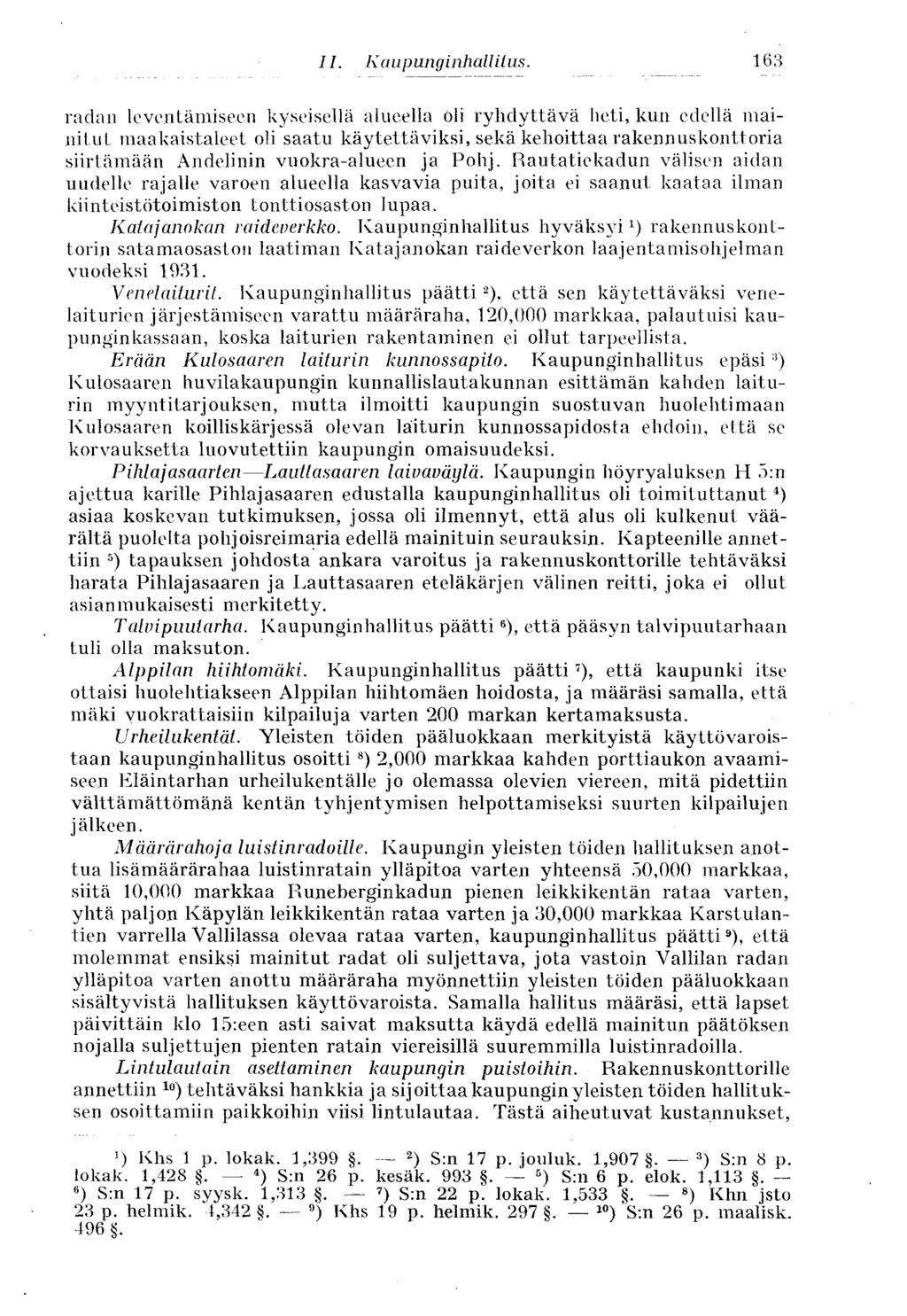 163 " II. Kaupunginhallitus.