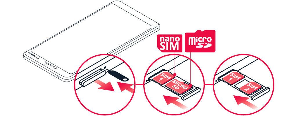 Aseta SIM-kortti ja muistikortti paikalleen tai poista ne INSERT SIM AND MEMORY CARD 1. To open the SIM card tray, insert the tray opener in the hole next to the tray and push. 2.