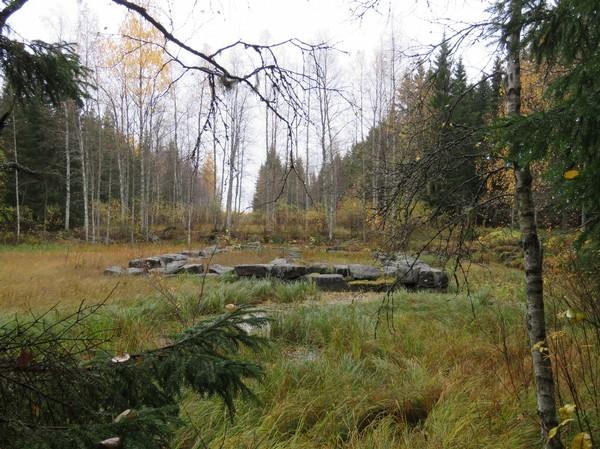 Puiset padon jäänteet sahan luoteispuolella.
