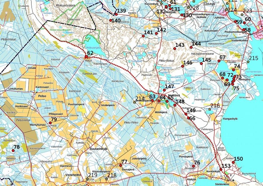 Kohde 66; Keisarintien linjaus punaisena