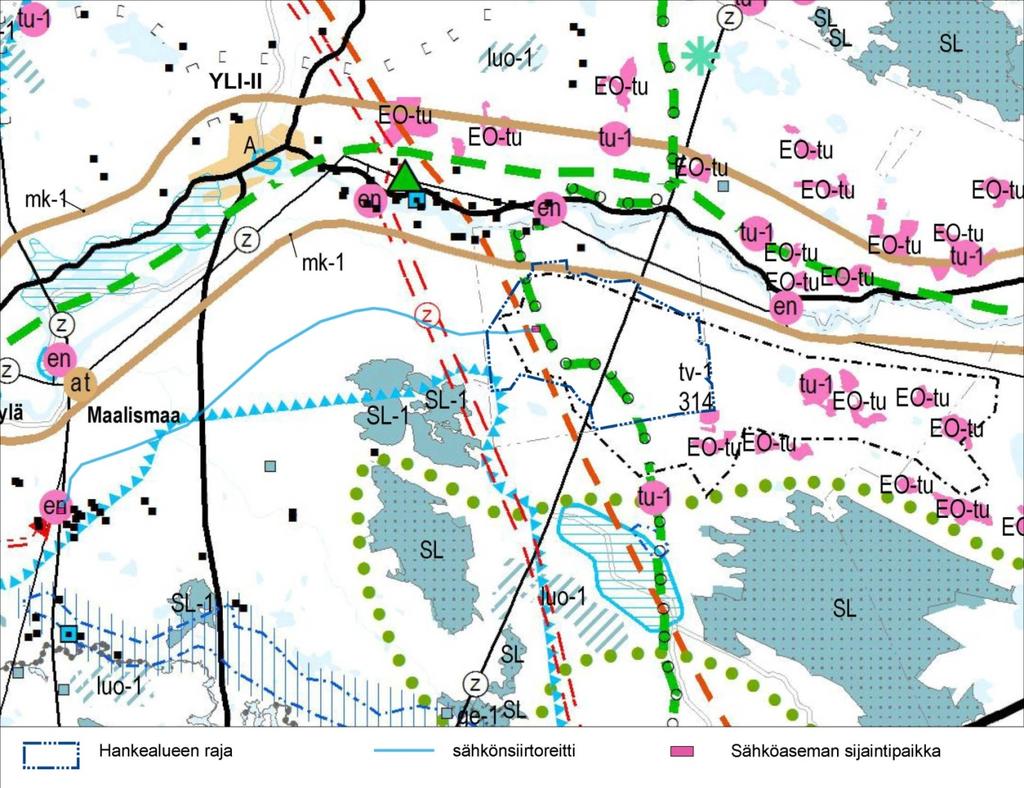 Yleiskaava-aluetta kskevat seuraavat maakuntakaavan merkinnät: Yleiskaava-alueen länsisa sijittuu maakuntakaavassa kaupunki maaseutuvurvaikutusalueelle (kmk).