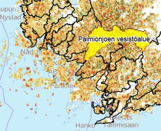 Esim. Paimionjoen valuma-alueen viljelyn tarkastelu (vuoden 2015 tiedoilla).