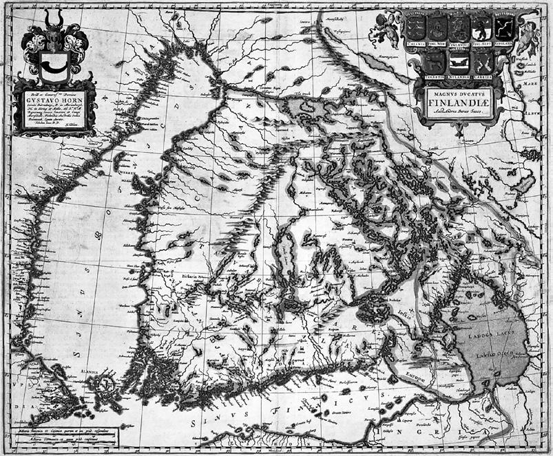 Alankomaalaisen Joan Blaeun (1596-1643) piirtämässä, vuonna 1662 julkaistussa Suomen suuriruhtinaskunnan kartassa näkyy Stolbovan rauhan (1617) raja, joka kulki kaukana Viipurista. ja Riian kanssa.