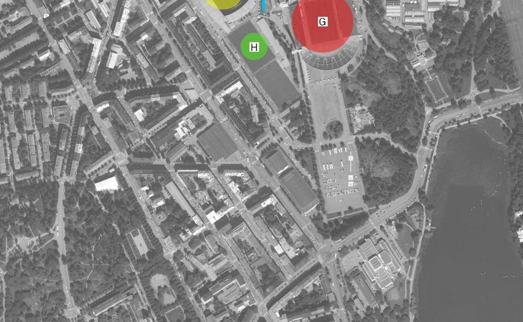 1 Eläintarhan urheilukenttä (A) Eläintarhan urheilukentällä tapahtuva toiminta koostuu lähinnä urheilutapahtumista (yleisurheilu, juoksu, luistelu), joita tapahtuu