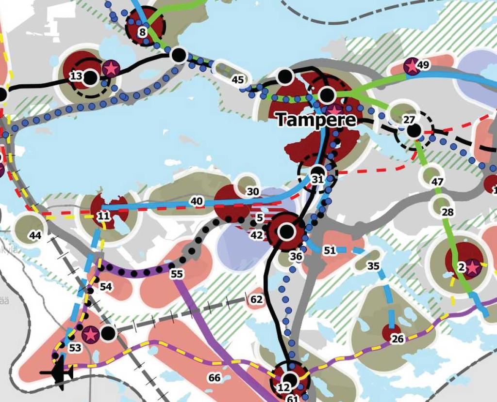 joukkoliikenneyhteyden varteen Ote rakennesuunnitelma 2040:sta.