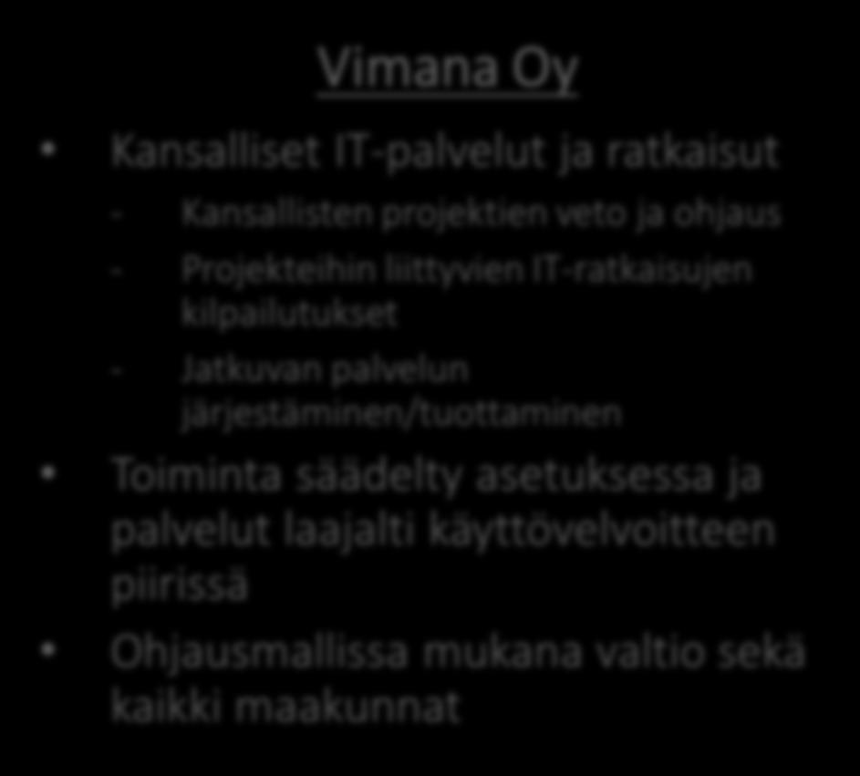 ROOLITUS Vimana Oy Kansalliset IT-palvelut ja ratkaisut Kansallisten projektien veto ja ohjaus