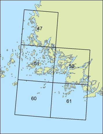 Kuva 4. Saaristomeren tilastoruudut ja niistä saadut saaliit vuosina 1980-2017. Vuoden 2017 tieto on ennakkotieto.