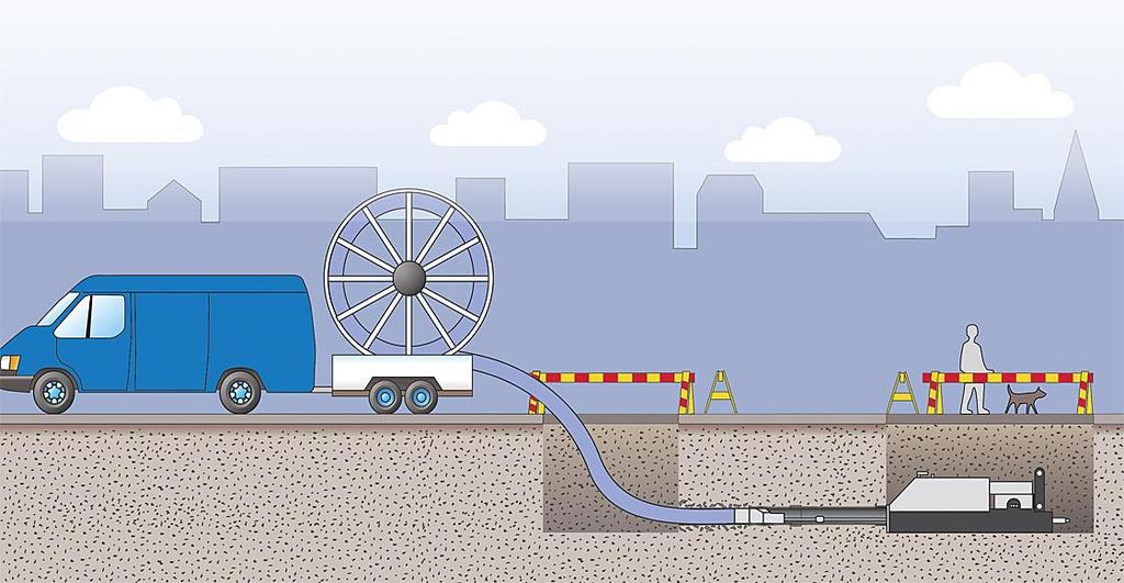 Vesijohtojen saneeraus (uusiminen) Pakkosujutus (Pipe bursting) Menetelmässä vanha putki halkaistaan ja