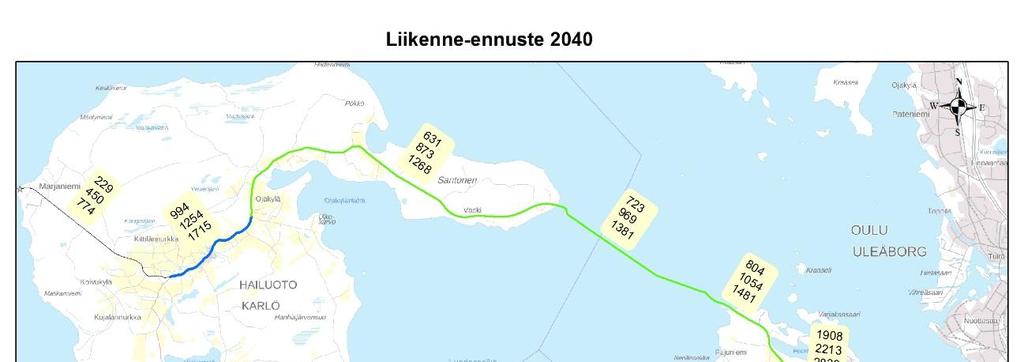 TIESUUNNITELMASELOSTUS 9 (81) Kuva 4. Keskimääräinen vuorokausiliikennemäärä ja -ennuste. 1.2.