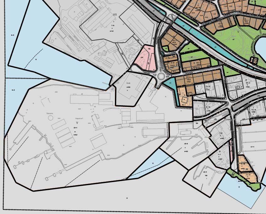 Suunnittelualue on asemakaava mukaista satama-aluetta ja siihen rajoittuvaa huvi- ja viihdepalvelujen (PV-1), teollisuus- ja liikerakennusten (TL-10) sekä asuin-,